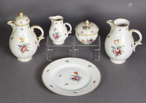 FIVE ITEMS OF POST-WAR NYMPHENBURG PORCELAIN, viz two coffee...