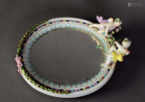 EARLY 20th CENTURY GERMAN PORCELAIN FRAMED OVAL WALL MIRROR ...