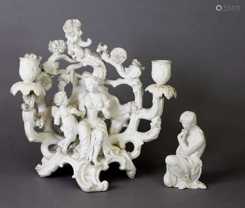 19TH CENTURY PARIAN FIGURAL CANDELABRA AS VENUS AND CUPID TO...