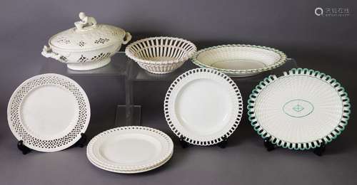 A COLLECTION OF 19TH CENTURY CREAMWARE, including plates, fr...