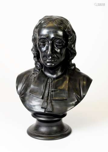 A WEDGWOOD BLACK BASALT BUST OF JOHN MILTON, marked Milton a...