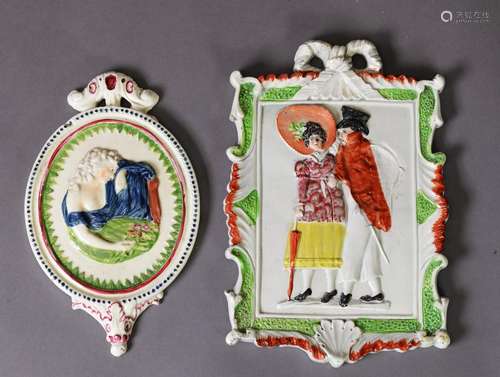 TWO PRATTWARE PLAQUES C.1790-1820, including one of a lady a...