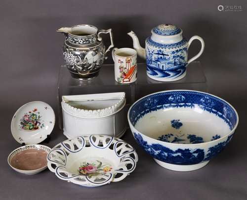 A COLLECTION OF 19TH CENTURY PEARLWARE, including punchbowl ...