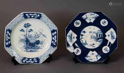 TWO MID-18TH CENTURY BOW SOFT PASTE PORCELAIN CABINET PLATES...