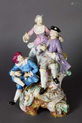 19TH CENTURY MEISSEN FIGURE GROUP, modelled as gentleman and...