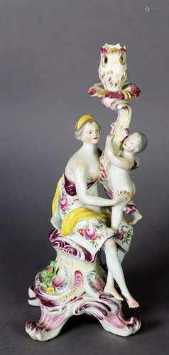 MID-18TH CENTURY RARE LONGTON HALL ALLEGORICAL CANDLESTICK R...