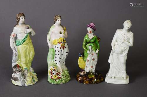 GROUP OF LATE 18TH CENTURY SLIPWARE FIGURES INCLUDING: water...