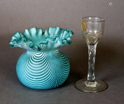 19TH CENTURY HAND-BLOWN NAILSEA STYLE LATTICINO BLUE GLASS F...