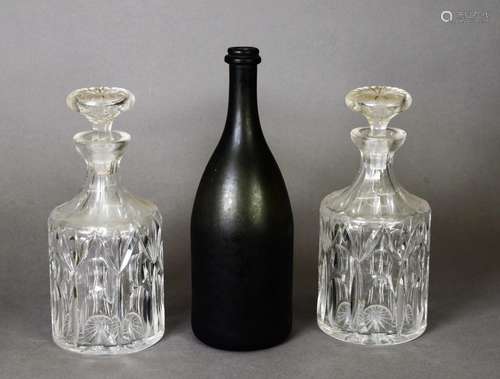 PAIR OF ART DECO LEAD CRYSTAL DECANTERS, in the manner of St...