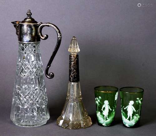 19TH CENTURY SILVER MOUNTED CUT GLASS PERFUME DECANTER, moul...