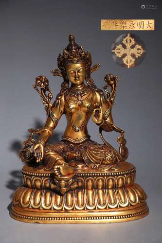 precision casting copper foetus gold green tara's statue...