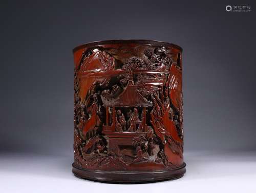 Brush pot bamboo landscape charactersSize: 15.7 x 17 cm weig...