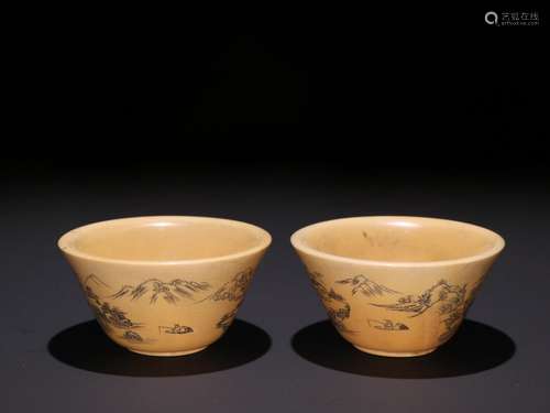 .chinese landscape figure a pair of cupsSpecification: high ...