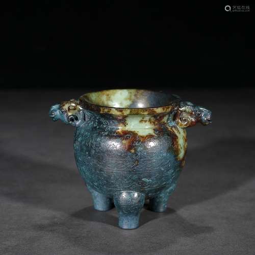 Ancient: hetian jade double sheep ear aroma stove with three...