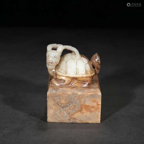 Ancient: hetian jade dragon turtle four sides sealSpecificat...