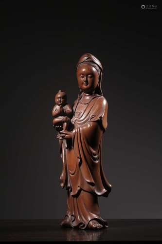 Boxwood carving Zi guanyin stands resembleSize: 34.3 cm high...