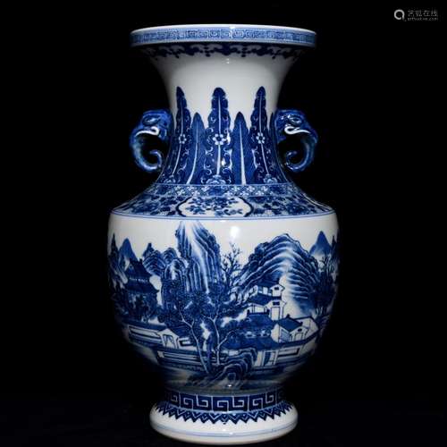 Blue and white landscape character lines ears dish buccal bo...