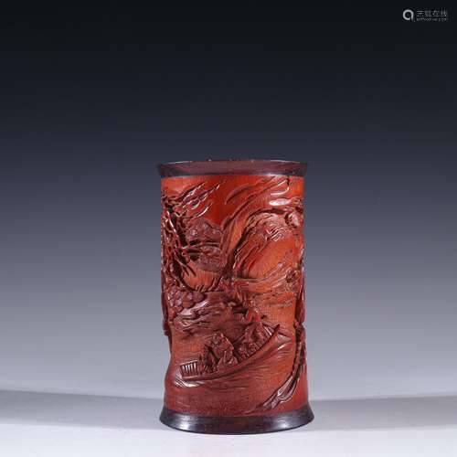 Brush pot Wen Fu, old bamboo landscape charactersSpecificati...