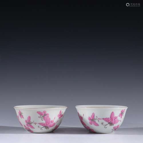 A pair of butterfly tattoo cup carmine red glazeSpecificatio...