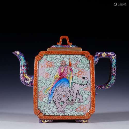 Manual purple colored enamel tiger and the dragon tea potSpe...