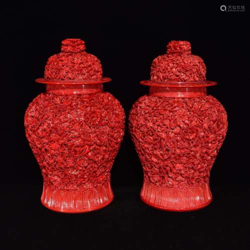 Coral red deep carved peony flower grain general tank, 52 * ...