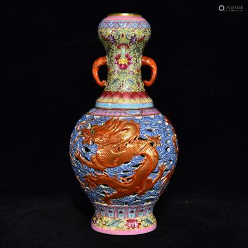 Colored enamel anaglyph dragon hollow out the bottle which t...