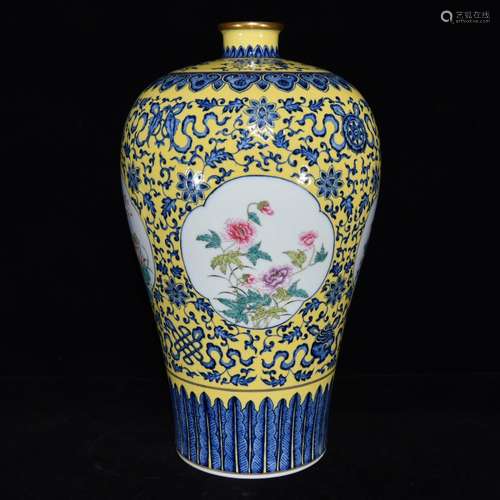 Blue and white window pastel yellow glaze the four seasons o...