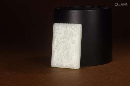 , hotan white jade cross poemsSize: 4.1 x6.3 x1.1 cm and wei...