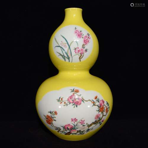 Lemon yellow glazed window flower grain bottle gourd, 30.5 x...