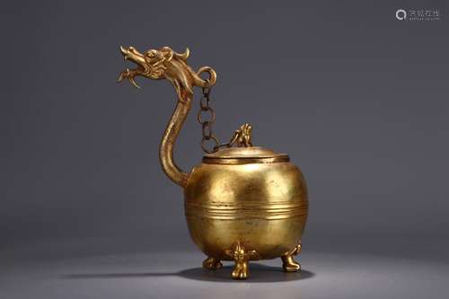 : copper and gold longnu pot16 cm long, 11 cm wide, 20 cm hi...