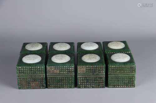 Panlong button: hetian jade seal 8 pieces of a groupWidth of...