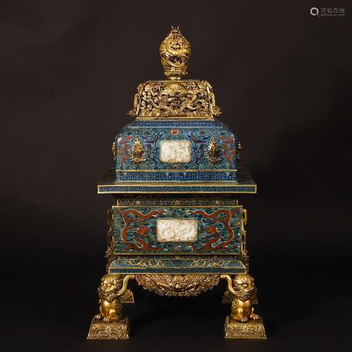 Name, cloisonne inlaid jade dragon pattern censerCategory, w...