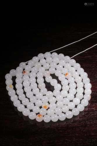 Xinjiang hotan white jade 108 bead stringSize: 1 cm in diame...