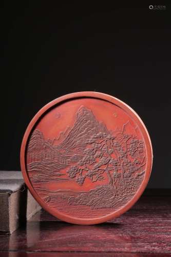 Ink stone landscapes with poetry vermilion inkSize: 10.3 cm ...