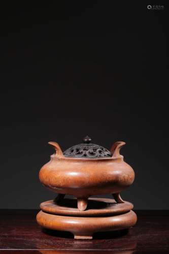 "Four aroma stove bamboo embed shou stone carving drago...