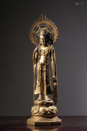Copper and gold guanyin stands resembleSize: 42.2 cm high, 1...