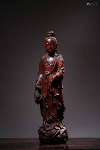 Boxwood carving basket guanyin caveSize: 54.8 cm high, 13.7 ...