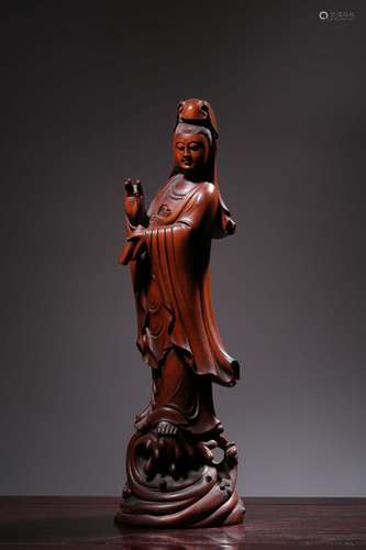 Boxwood carving guanyin stands resembleSize: 49 cm high, 15....