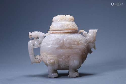 : hetian jade pot of longfeng patternSize: 16 cm wide and 6....