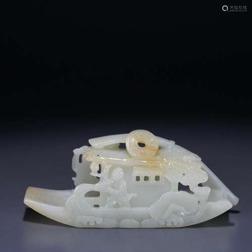 : hetian jade fish boat furnishing articlesLength: 13.2 cm. ...