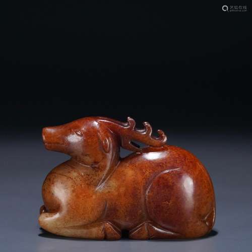 Lie: hetian jade deer furnishing articlesLength: 7.6 cm. Wid...