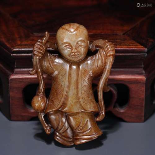 : hetian jade carving the boy play the ball: 4.5 cm wide. Th...