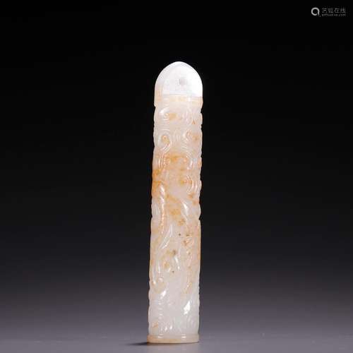 Hetian jade, seed makings auspicious YunLongWen feathered pi...