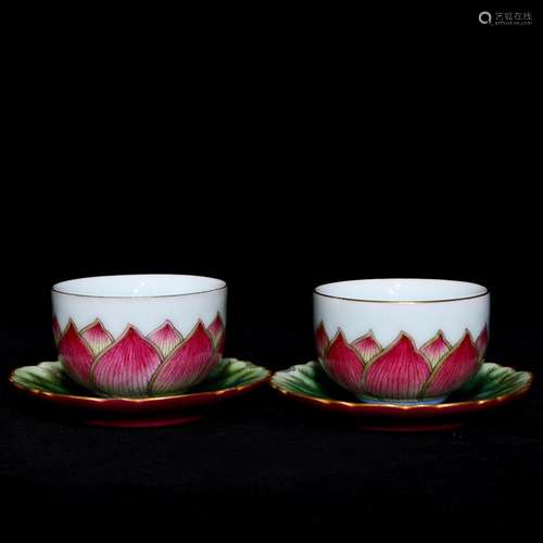 Colored enamel, gold lotus cup, 5 diameter of 9.5,