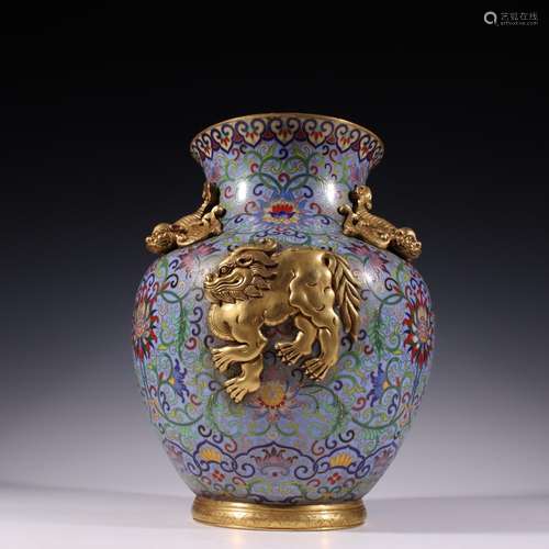 Fetal cloisonne copper gilding, the mythical wild animal gra...