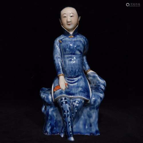 Blue and white colour, lady's statue 20 x11