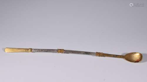 Sterling silver gilding carved decorative pattern long spoon...