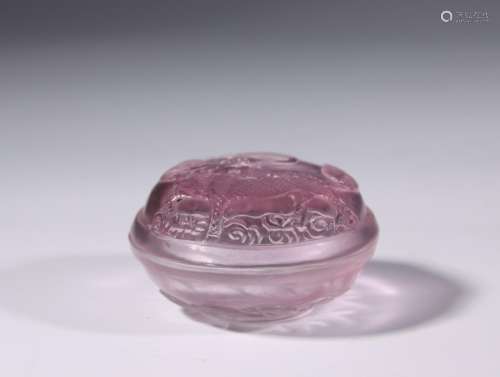 Pink coloured glaze carving kylin grain cover boxSpecificati...