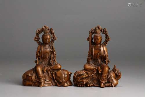 : boxwood manjusri, samantabhadra bodhisattva statues10.5 cm...