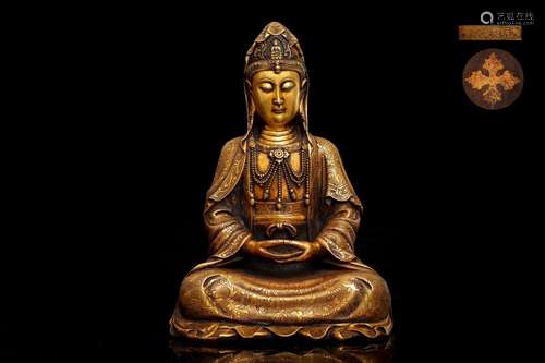 Precision casting copper gold white guanyin caveSize: 24 cm ...